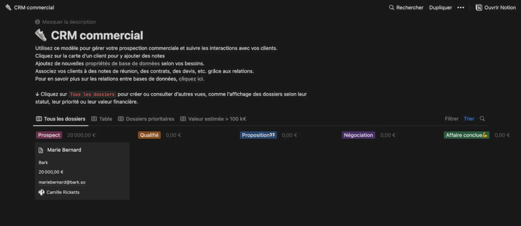 CRM avec Notion