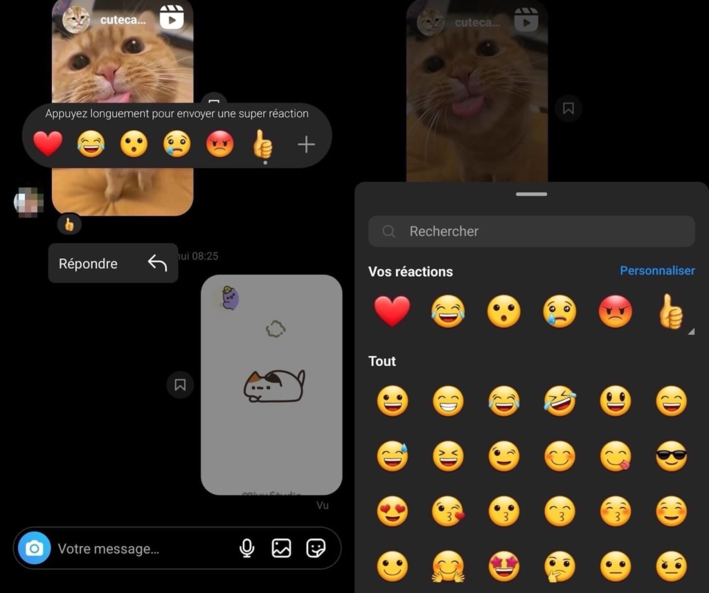 Réaction emojis Instagram DM