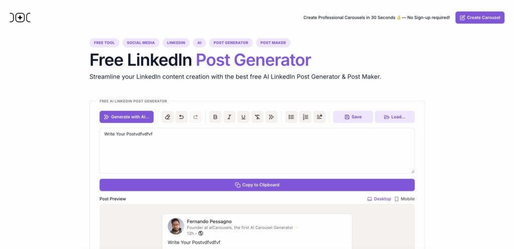 generate linkedin post