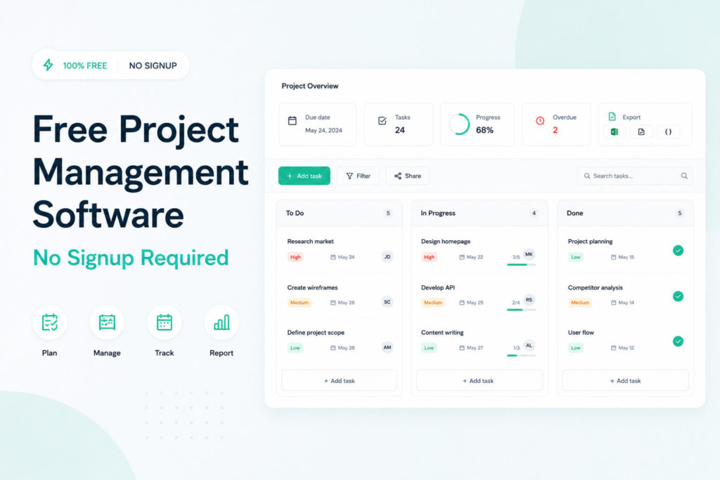 Free Project Management Software : gestion de projet sans inscription
