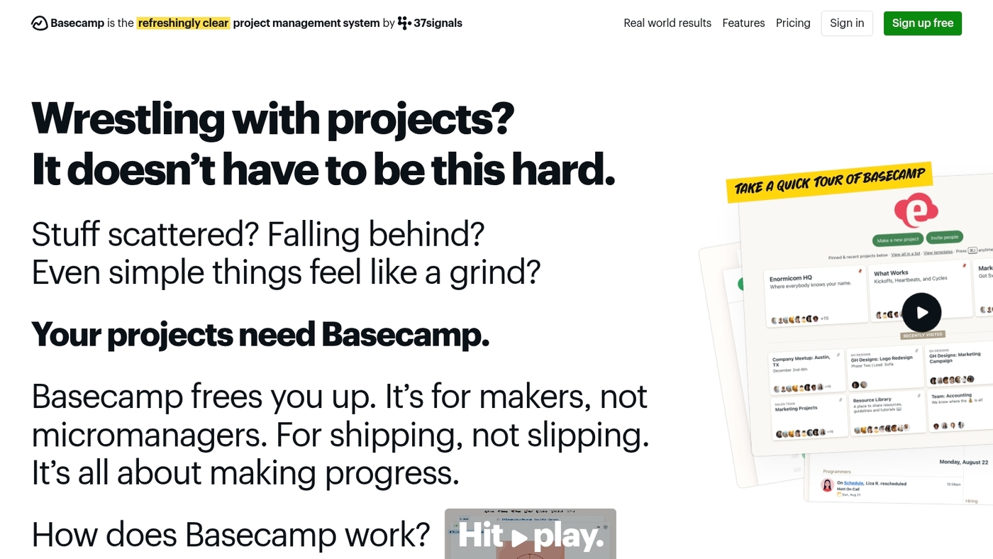 Screenshot of basecamp.com