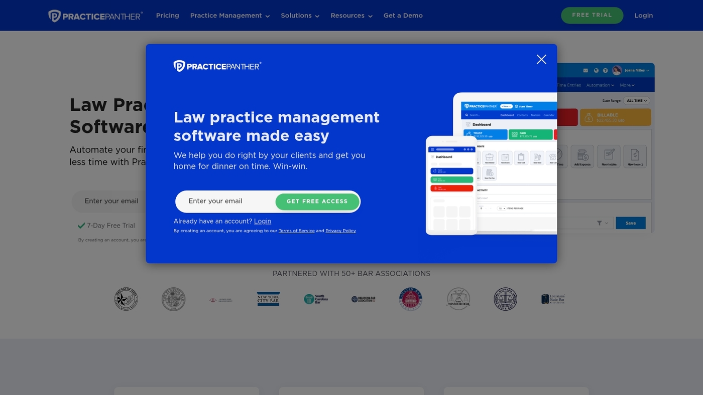 Screenshot of www.practicepanther.com